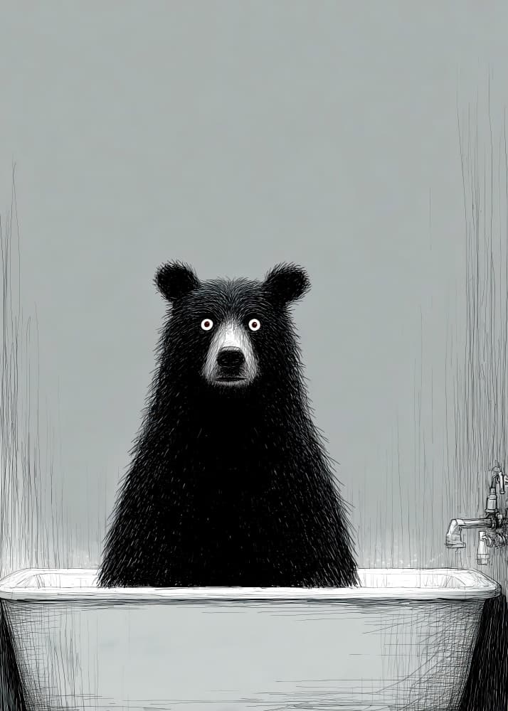 Curious Bathtub Bear by Justyna Jaszke — canvas wall art
