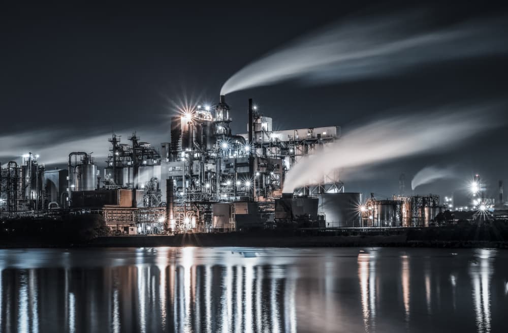 Night Factory Reflections by Tomoshi Hara — canvas wall art