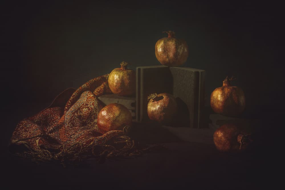 Moody Pomegranate Still Life by John-Mei Zhong — canvas wall art