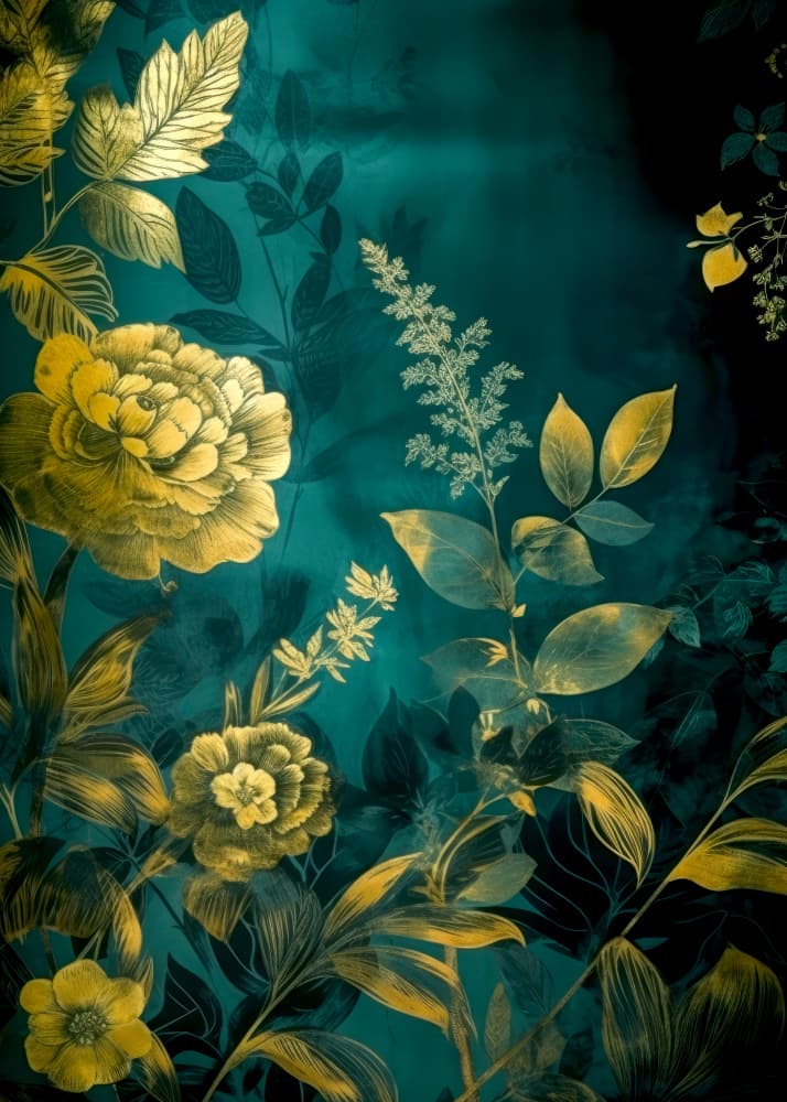 Emerald Golden Botanicals by Justyna Jaszke — canvas wall art
