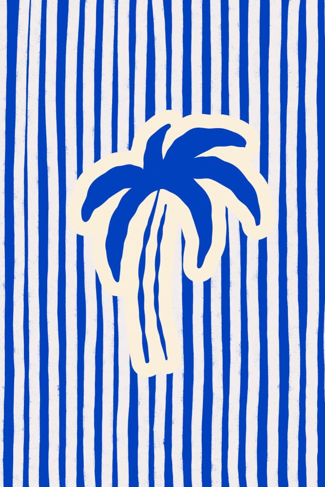 Blue Striped Palm Tree by Treechild — canvas wall art