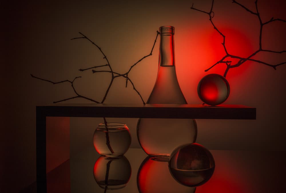 Glass Still Life Red Glow by Evgeniy Popov — canvas wall art