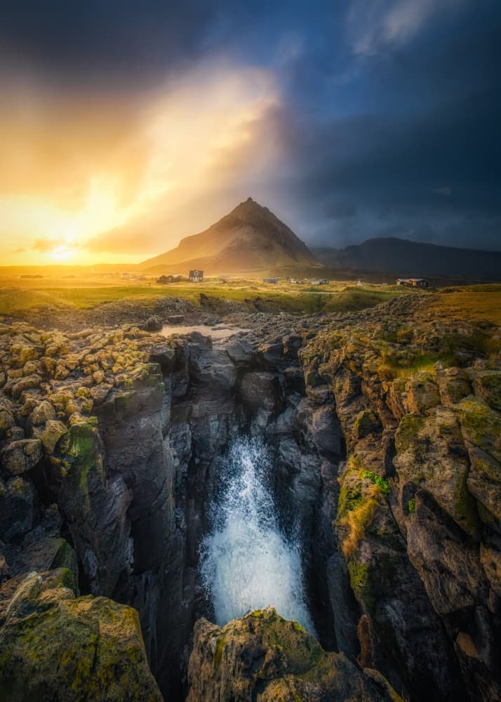 Mountain Sunset Ocean Spray by Yuan Cui — canvas wall art