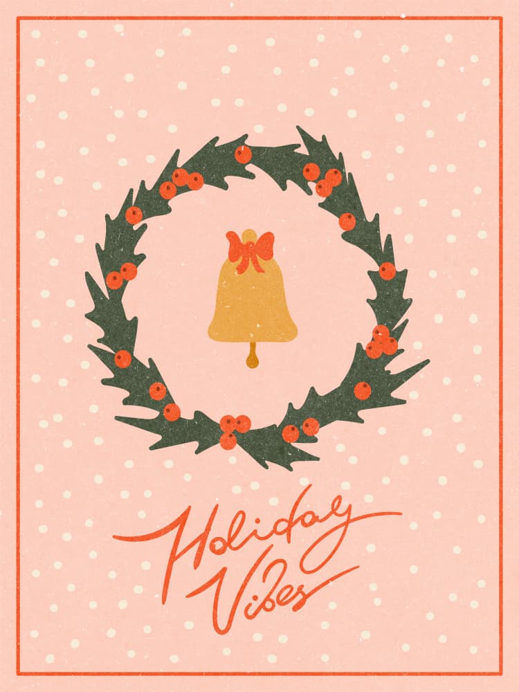 Christmas wreath with bell and bow by NKTN — canvas wall art
