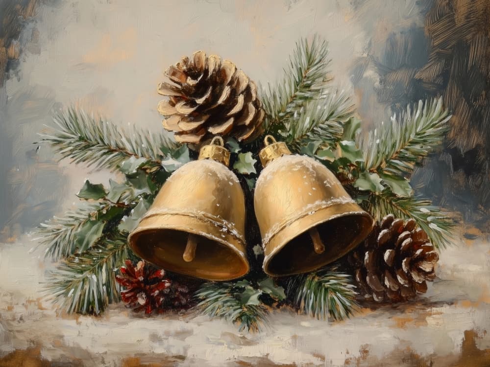 Golden Christmas Bells by Jolly and Dash — canvas wall art
