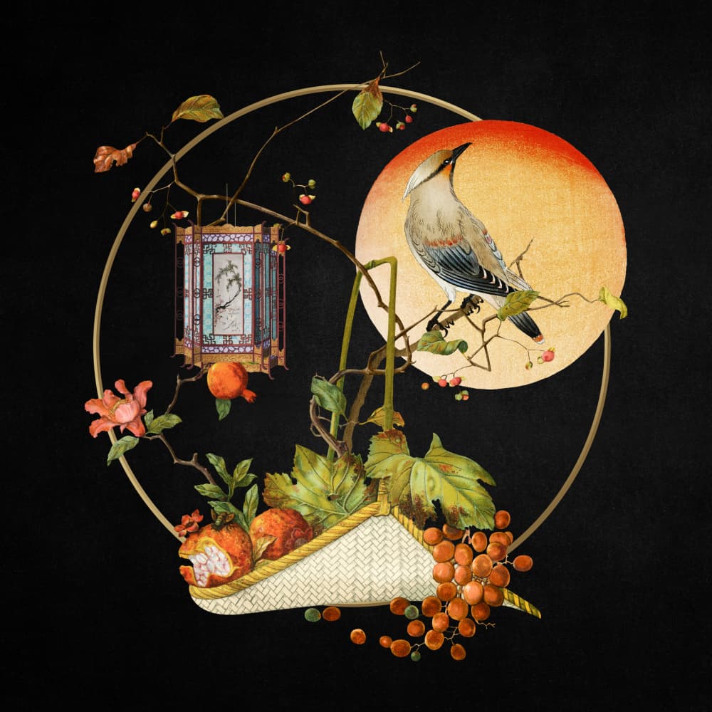 Oriental Bird Harvest Lantern by Marja van den Hurk — canvas wall art