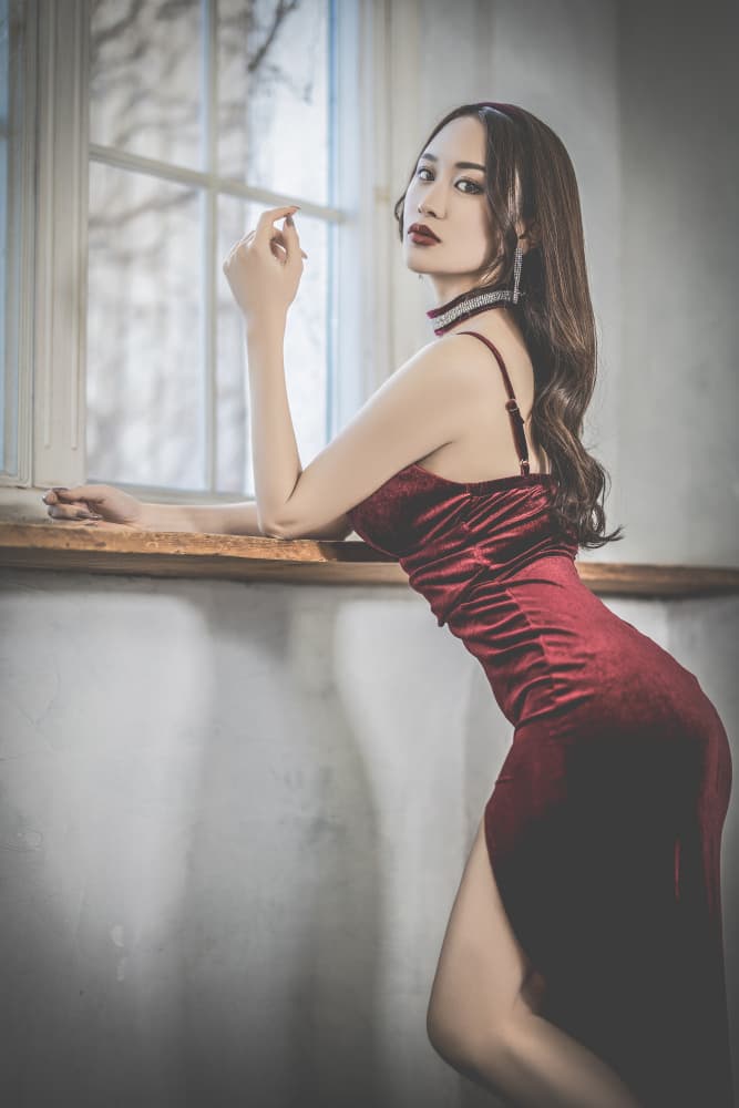 Elegant Woman Red Dress by boss — canvas wall art