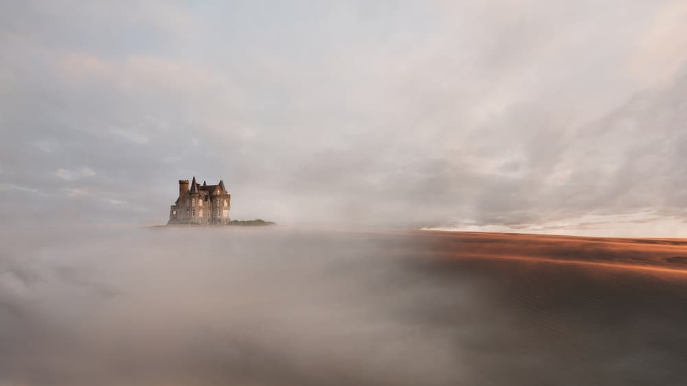 Misty Castle Sunrise by Uschi Hermann — canvas wall art