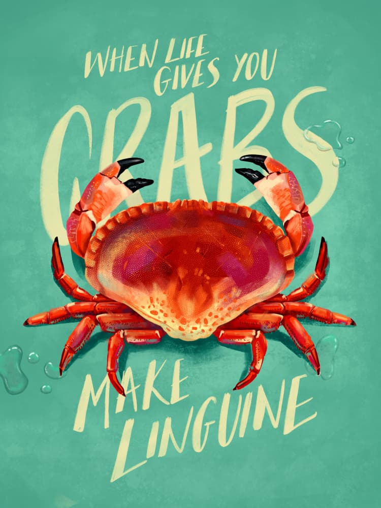 Humorous Crab Linguine by Mark Harrison — canvas wall art