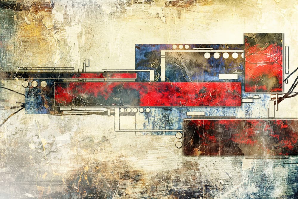 Red Blue Industrial Abstract by Rafal Kulik — canvas wall art
