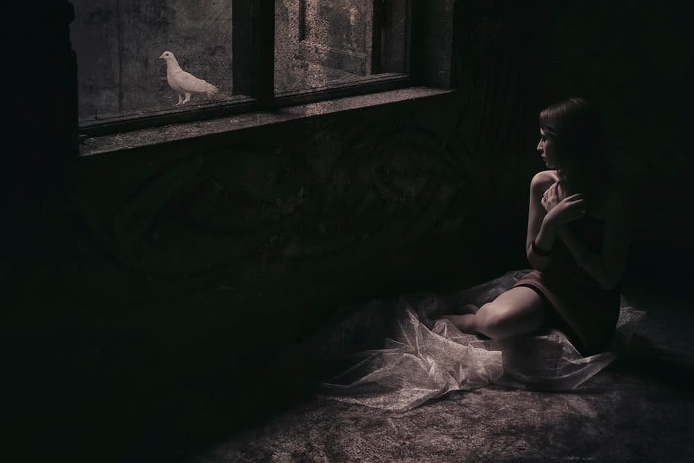Quiet Woman And Dove by Hari Sulistiawan — canvas wall art