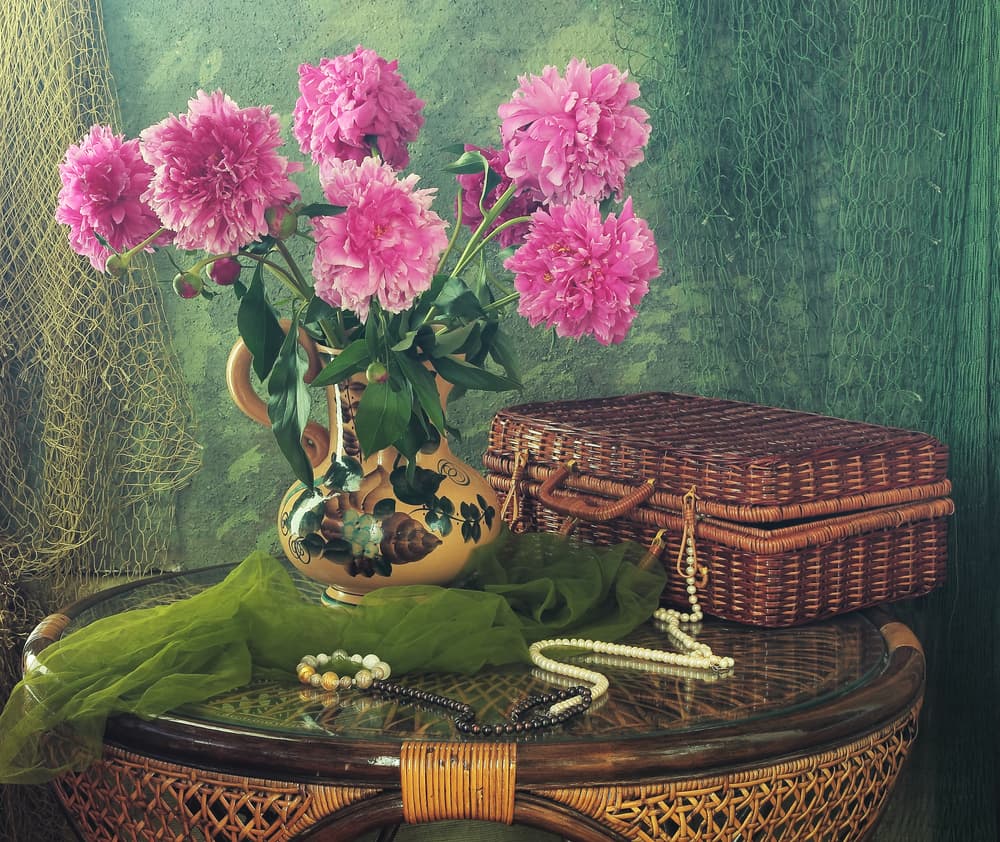 Blush Peonies and Keepsakes by UstinaGreen — canvas wall art