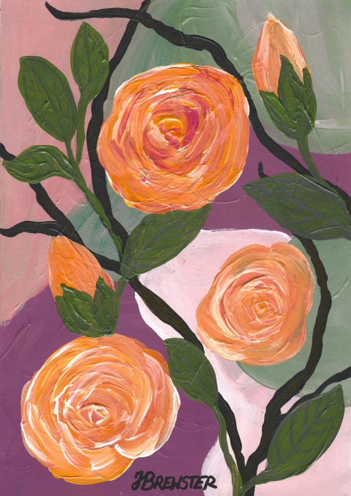 Vibrant Orange Roses by Janine Brewster — canvas wall art