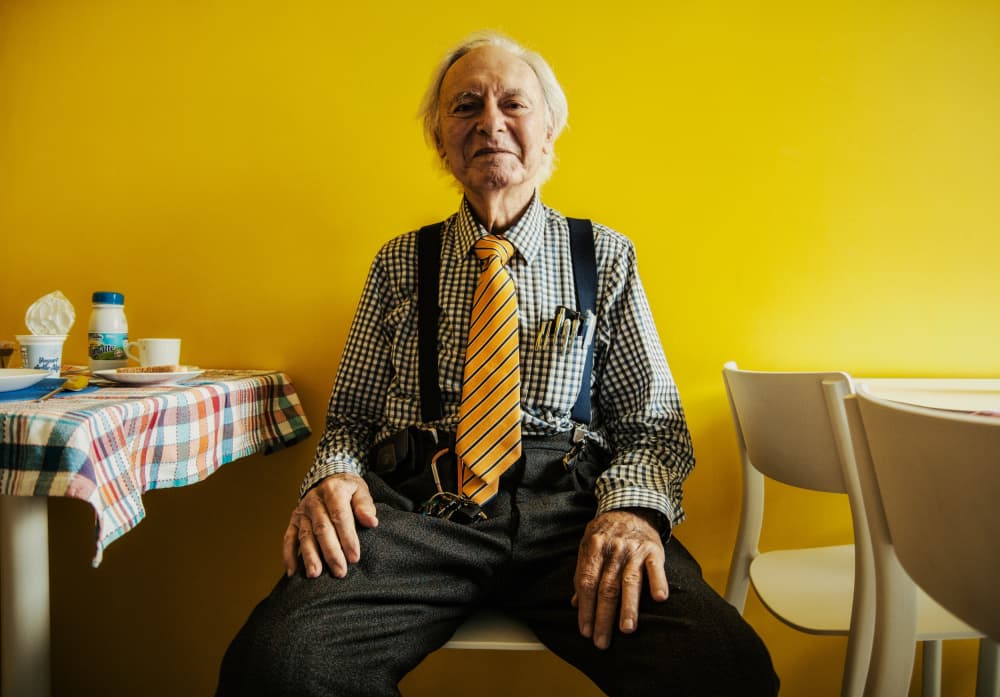 Senior Man Yellow Portrait by Vito Muolo — canvas wall art