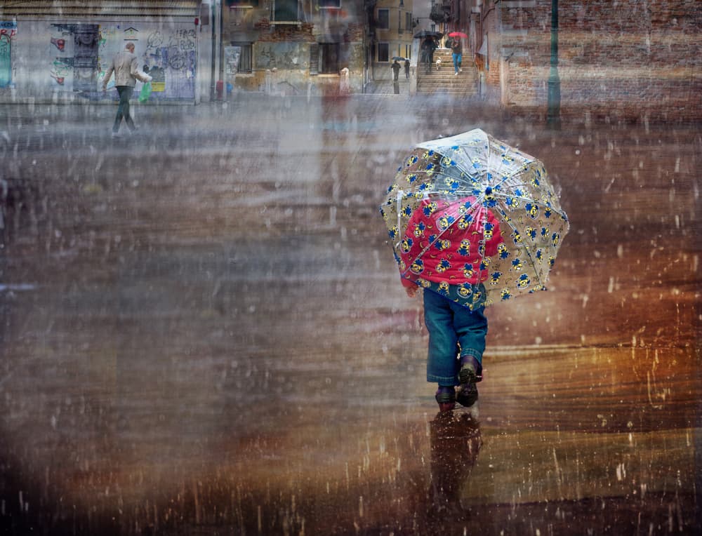 Little Walker In Rain by Anette Ohlendorf — canvas wall art