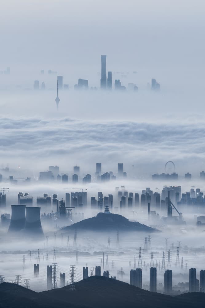 Misty Urban Skyline by Yuan Cui — canvas wall art