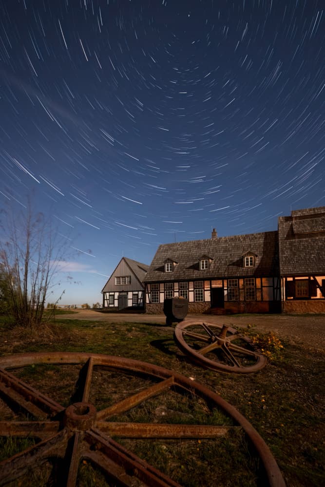 Star Trails Country Home by Christoph Schaarschmidt — canvas wall art