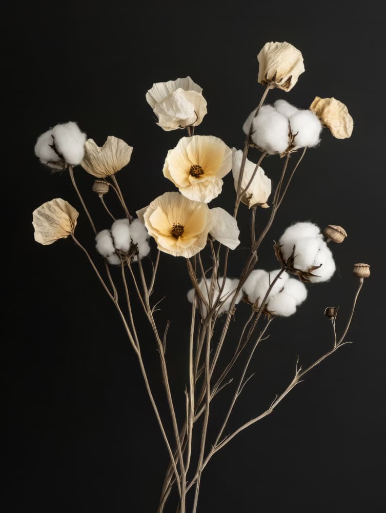 Natural Cotton Poppies by Bilge Paksoylu — canvas wall art