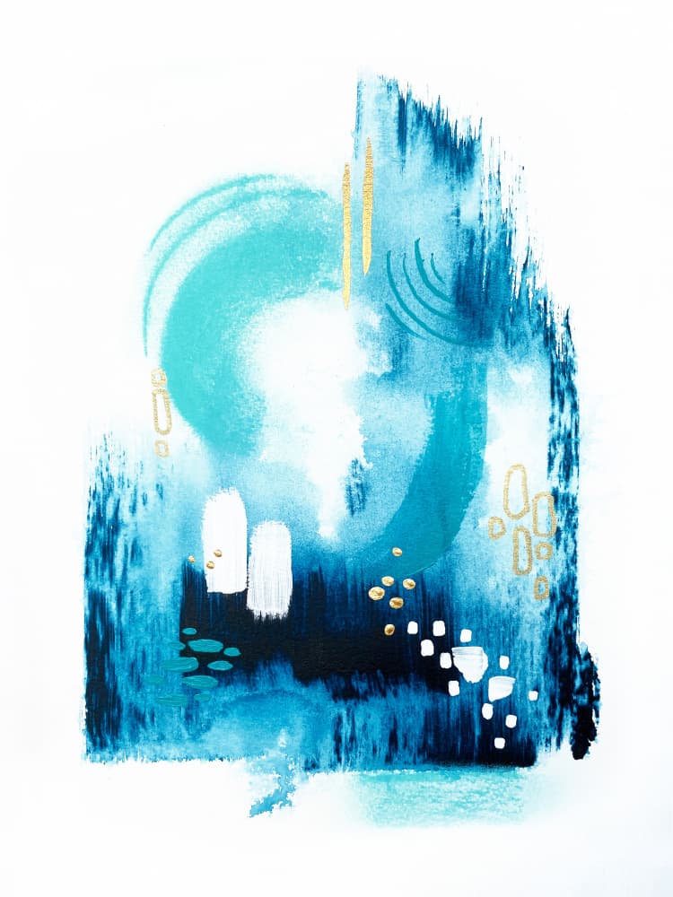 Blue Gold Abstract Flow by Alyson Storms — canvas wall art