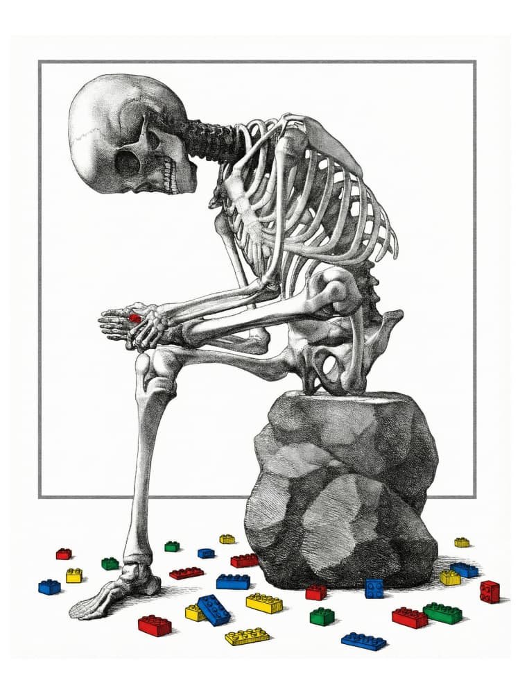 Pensive Skeleton Blocks by Marja van den Hurk — canvas wall art