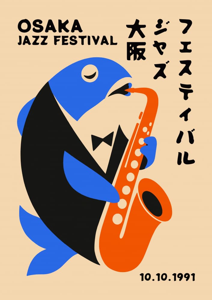 Retro Jazz Fish by Patryk Krygowski — canvas wall art