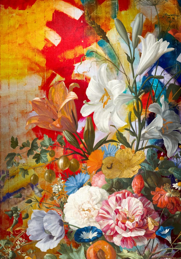 Vibrant Floral Still Life by Marja van den Hurk — canvas wall art