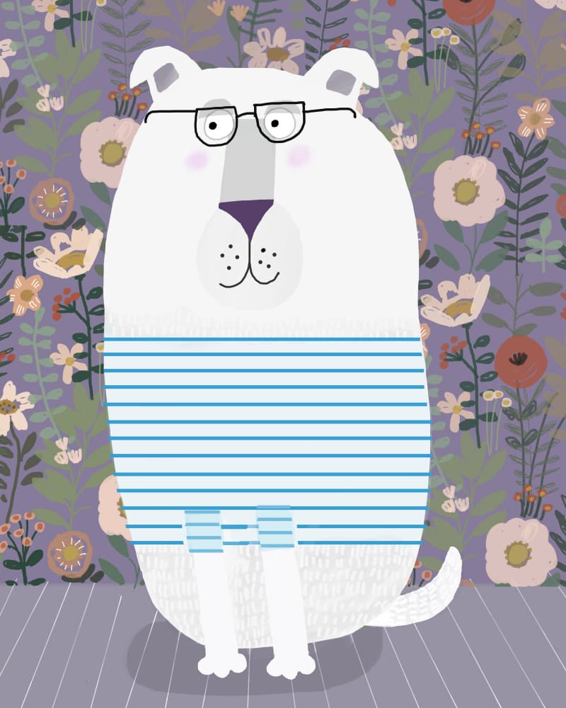 Whimsical Dog with Glasses by Carla Daly — canvas wall art