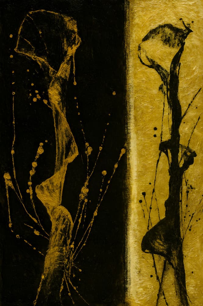 Dramatic Black Gold Blooms by HUGO — canvas wall art