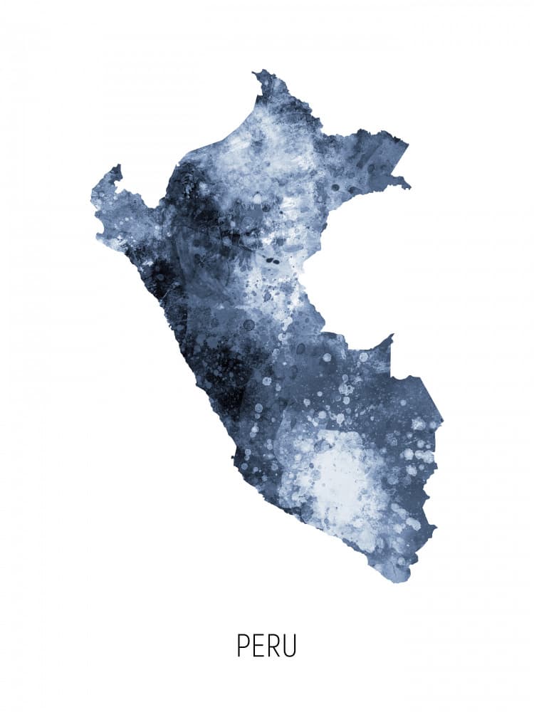 Peru Watercolor Map by Michael Tompsett — canvas wall art