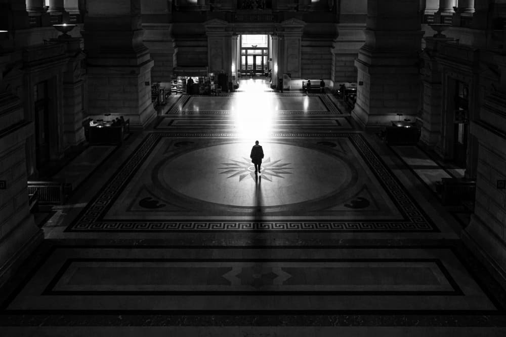 Lone Figure Grand Hall by Marc Huybrighs — canvas wall art