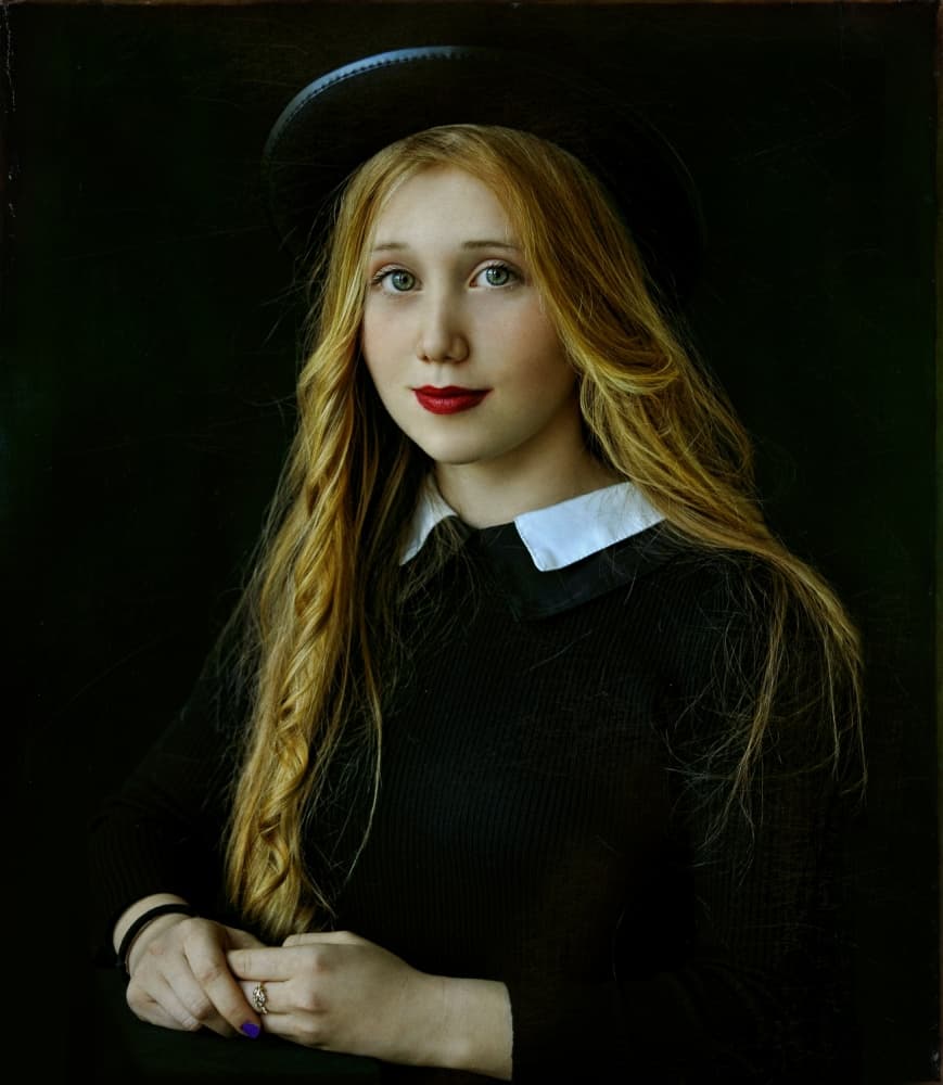 Blonde Woman Black Hat by Svetlana Melik-Nubarova — canvas wall art