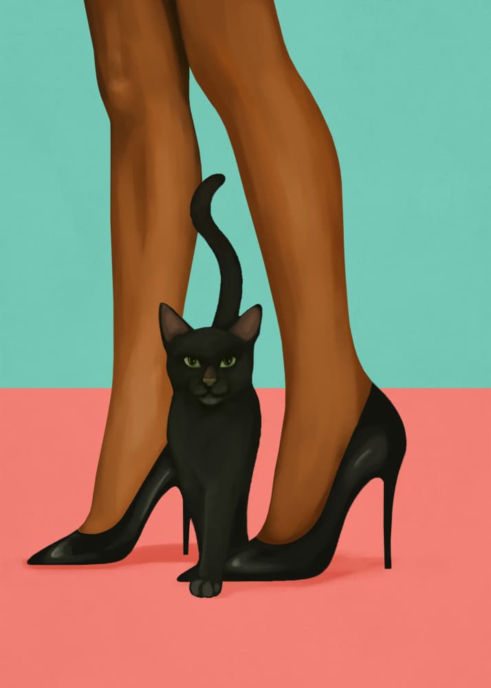 Black Cat High Heels by Flow Line — canvas wall art