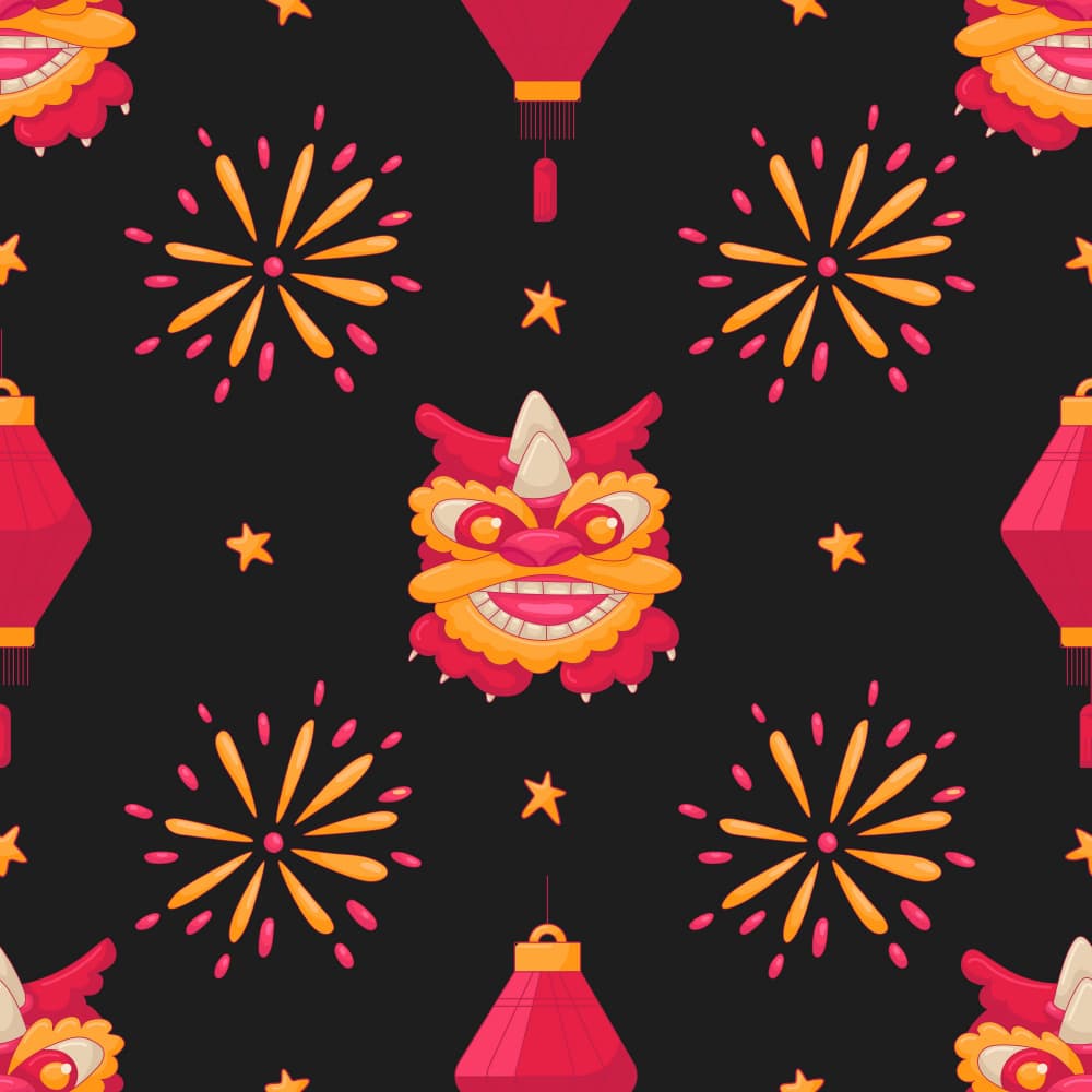 Lion Dance Fireworks Night by Marika Barsrsind β canvas wall art