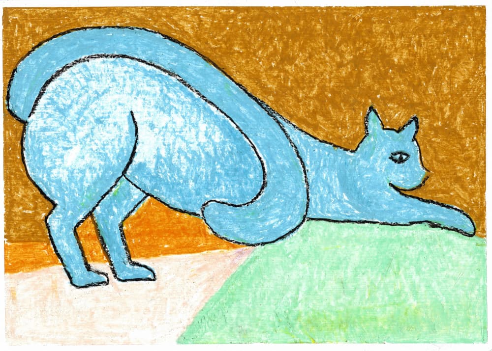 Whimsical Blue Cat by Annick — canvas wall art
