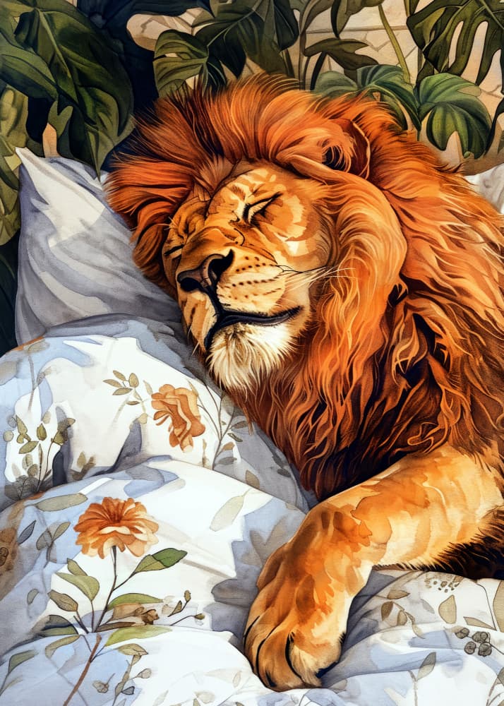 Gentle Sleeping Lion by Justyna Jaszke — canvas wall art