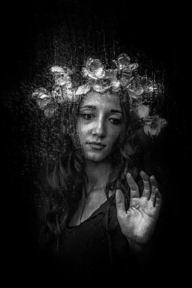 Pensive Girl Flower Crown by Ummu Nisan Kandilcioglu — canvas wall art