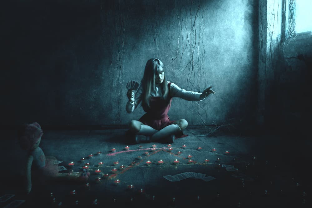 Mystic Girl Reading Cards by Sebastian Kisworo — canvas wall art