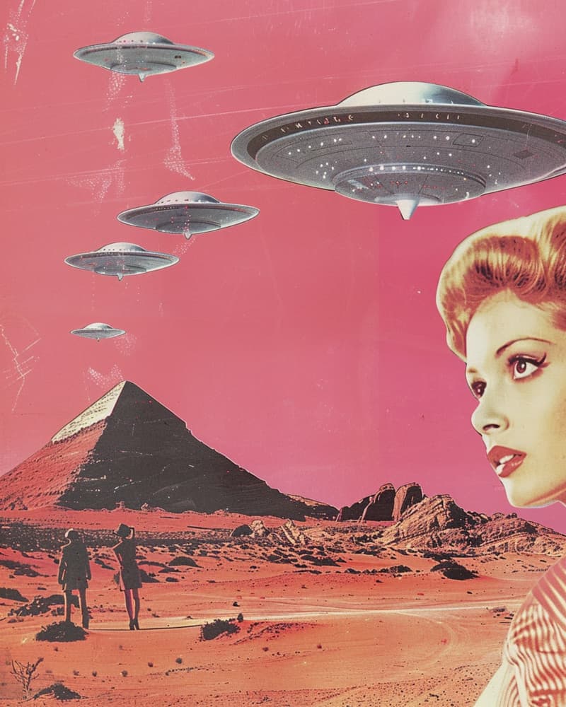 Retro UFO Invasion by Samantha Hearn — canvas wall art
