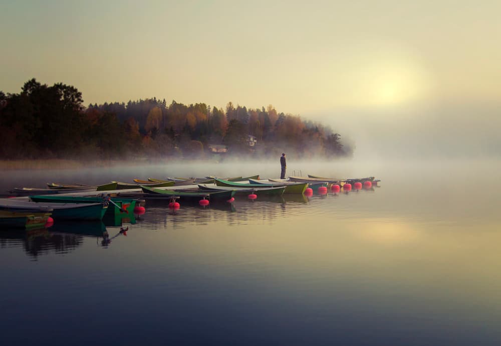 Misty Morning Lake by Mika Suutari — canvas wall art