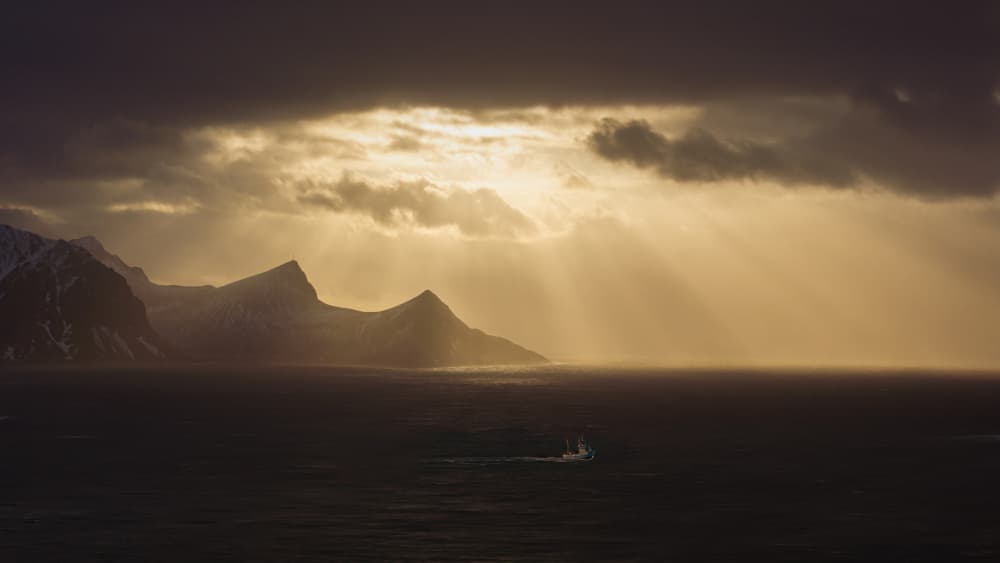 Golden Sunbeams Dark Coast by Yongnan Li (李永男) — canvas wall art
