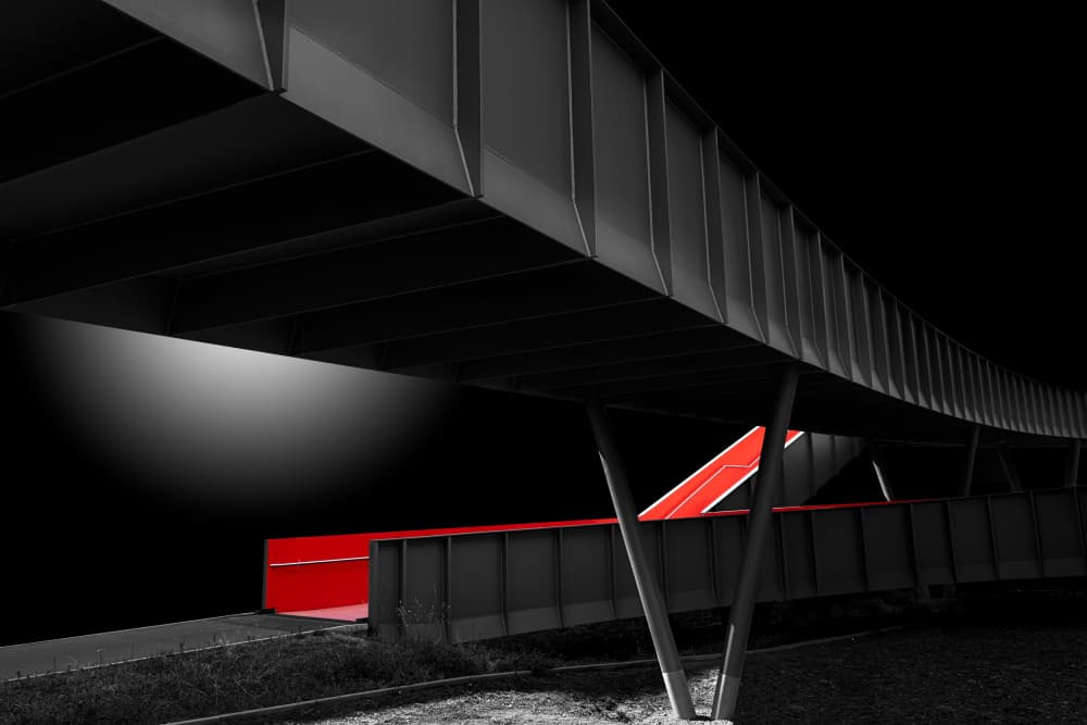 Modern Red Bridge by Roland Weber — canvas wall art