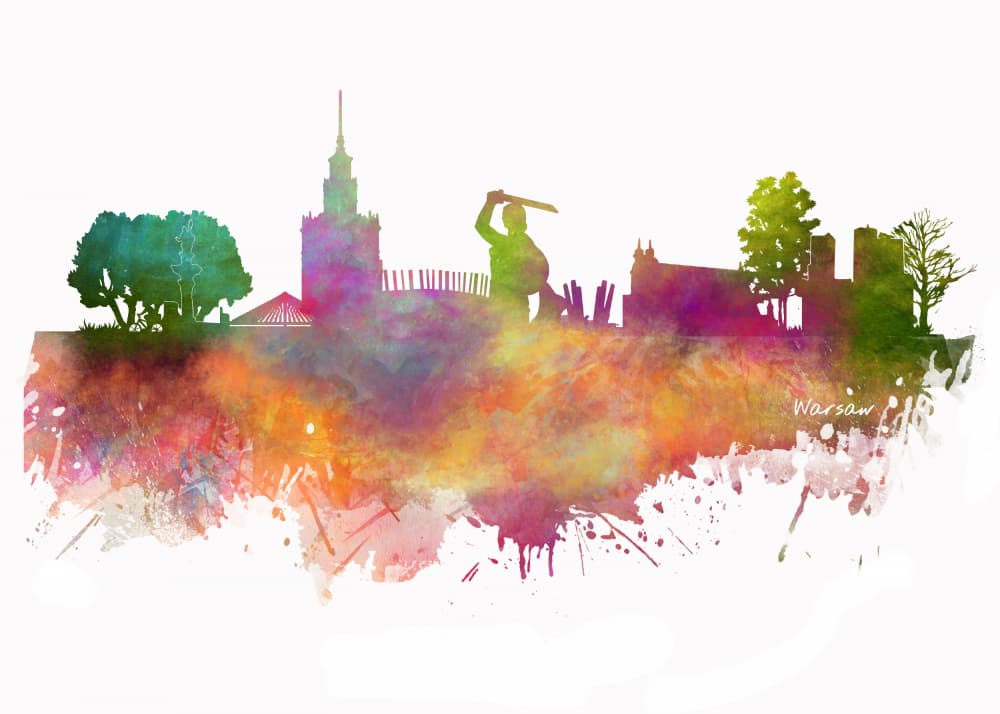 Warsaw Poland Skyline City Art (2) by Justyna Jaszke — canvas wall art