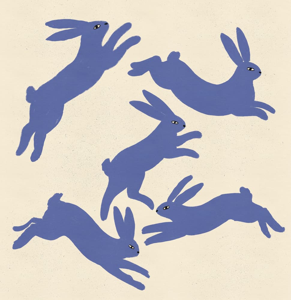 Blue Rabbits Jumping by Nicholas — canvas wall art