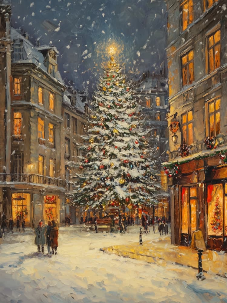 Snowy Christmas Street by Jolly and Dash — canvas wall art