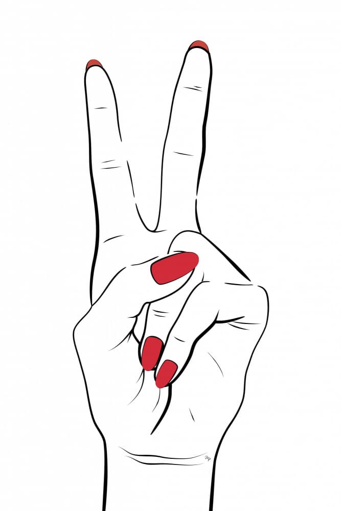 Peace Sign Red Nails by Martina — canvas wall art