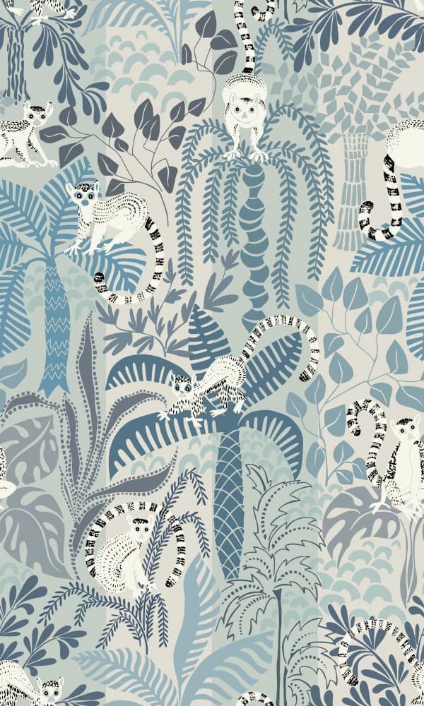 Blue Jungle Lemurs by Annick — canvas wall art