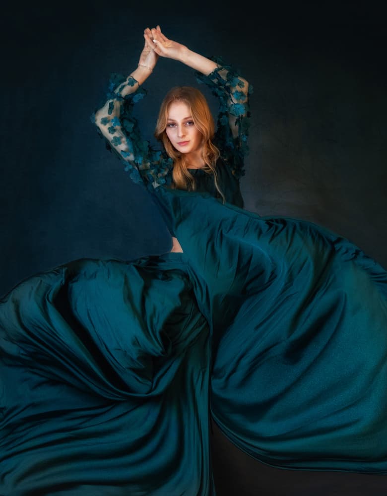 Graceful Woman Teal Dress by Svetlana Kirzh — canvas wall art