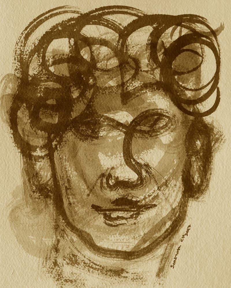 Expressive Sepia Portrait by Santhosh ch — canvas wall art