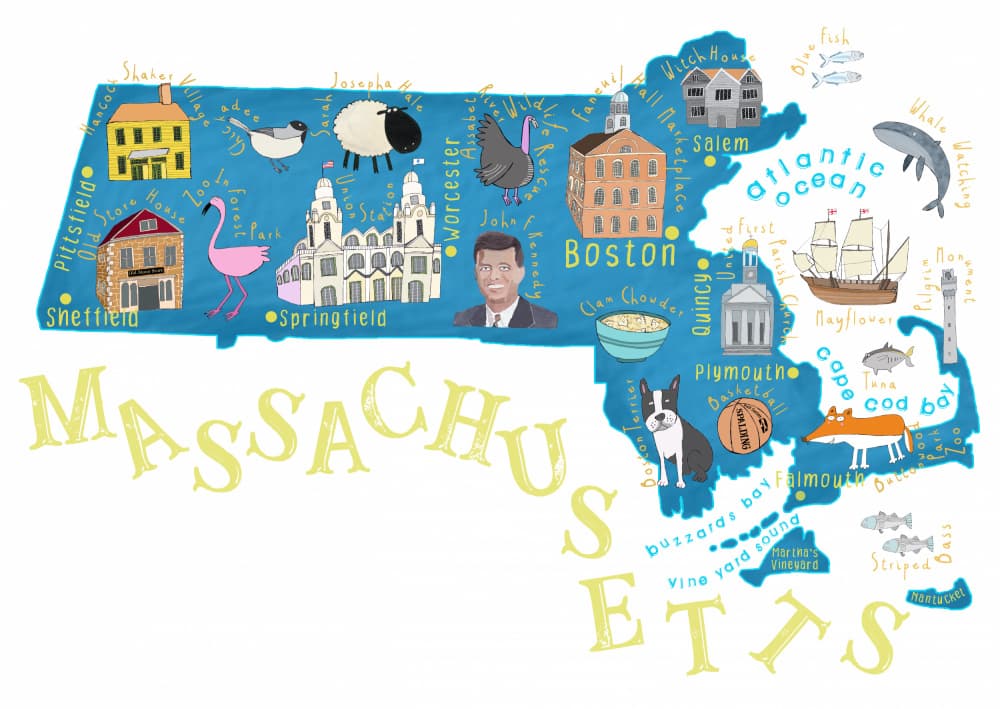 Illustrated Massachusetts Wonders by Carla Daly — canvas wall art