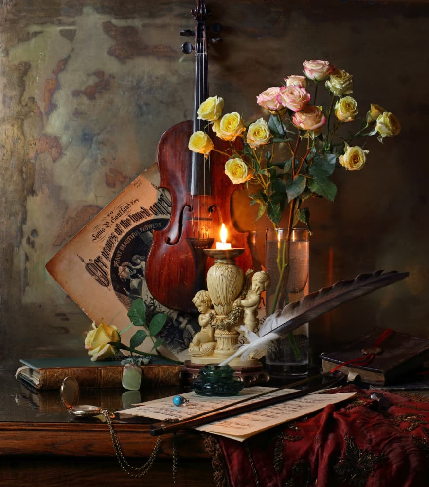 Romantic Violin Still Life by Andrey Morozov — canvas wall art